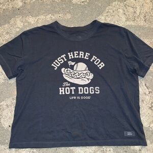NWOT Life is Good Navy hot Dog T-Shirt